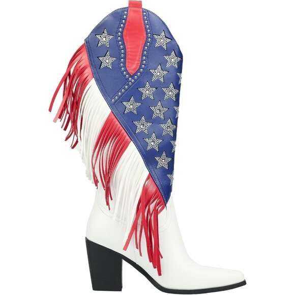 ⚡Women's Fringes American Flag Mid-Calf Western Boot Sparkling Stars Rhinestones - Picture 1 of 9